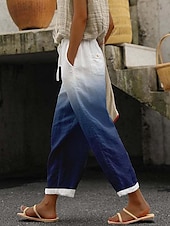 economico Pantaloni in cotone e lino con grafica-Per donna Pantaloni in cotone e lino Pantaloni Casual Quotidiano Lunghezza alla caviglia Grafico A righe Coulisse Tasche Laterali Traspirabilità Confortevole Micro-elastico Weekend Blu reale Blu