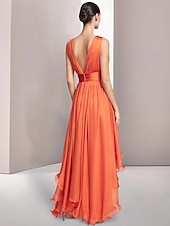 economico Abiti per feste da ballo-Abiti da prom A-Line per matrimoni in spiaggia Abito Elegante Formale Estivo Asimmetrico Senza Maniche V Collo Chiffon con Ruches