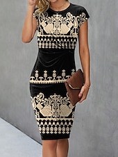 preiswerte Boho Kleid-Damen Mini Kleid Geometrisches Muster V-Ausschnitt Kurzarm Sommer