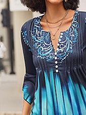 olcso Boho póló-Női Póló Plus Size Ing Póló Henley Ing Blúz Grafikai Alap 3/4 Hosszú Ujjú Kerek Nyakú Normál Felsők Köznapi Hétvégi Gombos Nyomtatás Rózsaszín Kék Zöld