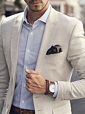 billige Lin blazer-Herre Lin Blazer Sportjakke Motebasert Uformell Sommer Enfarget Beige Skreddersydd Passform Enkelt-knapp