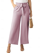 baratos Tendências-calça feminina larga com bolsos