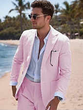 abordables Trajes casuales-De los hombres boda en la playa Trajes Pico Rosa Azul Marino Color sólido Estándar Juego de 2 piezas Recto 2 botones