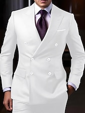 cheap Formal Suits-Men&#039;s Wedding Suits Homecoming Suits Black White Business Formal Solid Colored Tailored Fit 2 Piece Double Breasted Six-buttons