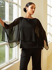cheap Shirts,Tops &amp; Blouses-Modal Chiffon Crewneck Cape Sleeveless Top
