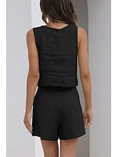 billige Loungewear for damer-Dame lounge Sett Ren farge Mote Grunnleggende Gate Daglig Bomull og lin Pustende Firkantet hals Ermeløs Stropp Topp Shorts Lomme Sommer Vår Svart Rosa