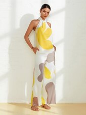 economico Top e canotte da donna-Per donna Floreale Da tutti i giorni Da mare Casual / quotidiano Senza maniche Bianco Stile Floreale Senza maniche Halter Neck Estate