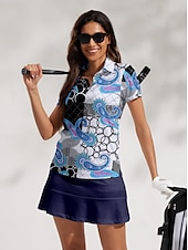 billiga Kvinnors golfkläder-Dam Vandringspolotröja Blå Kortärmad Överdelar Golfkläder för damer Kläder Outfits Bär kläder