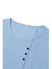  Camicia da donna 100% Cotone Camicia Blusa Stampa a bottoni Weekend Streetwear Di base Casual Simile lino Manica corta Collo tondo Bianco Estate Primavera