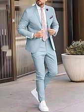 cheap Formal Suits-Black Blue Ivory Men&#039;s Wedding Suits Homecoming Suits Business Workwear Dress Suits Solid Colored 2 Piece Tailored Fit Single Breasted Two-button