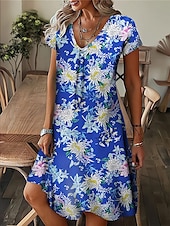 cheap Art&amp;Design Dress-Women&#039;s Mini Dress Petite Dress T Shirt Dress Tee Dress Shift Dress Summer Dress Bohemia Fashion Basic Outdoor Vacation Party Regular Fit Tropical Short Sleeve V Neck Black White Yellow