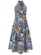 levne Elegantní květinové šaty-dámské ležérní šaty květinový list bez zad ohlávka midi šaty ležérní boho denní dovolená bez rukávů léto
