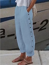 preiswerte Hose-Damen Hosen Hose Casual Lang Glatt Seitentaschen Atmungsaktivität Komfortabel Unelastisch Wochenende Schwarz Weiß Blau Grau Frühling Sommer Regular Fit