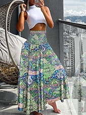 voordelige Grafische rokken-dames rok a-lijn swing maxi rokken print bloemen paisley vakantie zomer vintage boho zwart-wit zwart rood marineblauw