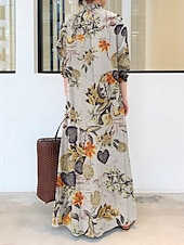 preiswerte Kleider für die Ferien-Damen Schwarz Orange Rosenrot Sommer Frühling Herbst Maxidress Vintage-Kleid blusenkleid Casual kleid Täglich Stilvoll Casual Urlaub B¨¹ro Arbeit Lockere Passform Hemdkragen