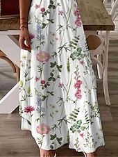 preiswerte Druck Blumen Kleider-Damen Casual kleid Sommerkleid Stilvoll Brautkleider schlicht Urlaub Täglich Verabredung Regular Fit Kurzarm V Ausschnitt Weiß Sommer
