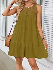ieftine Rochii Albe din Dantela-Pentru femei Rochie Mini Rochie albă Rochie de dantela Rochie Boho Casual Vacanță Stradă Fit regulat Fără manșon Stil Nautic Negru Alb Roșu-aprins Bleumarin Vară