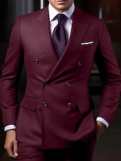 cheap Formal Suits-Men&#039;s Wedding Suits Homecoming Suits Black White Business Formal Solid Colored Tailored Fit 2 Piece Double Breasted Six-buttons