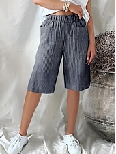 billige Bermuda-shorts-Dame Shorts Fritid hverdag Knelengde Stripet Lomme Elastisk midje Pusteevne Bekvem Uelastisk Ut på byen Helg Svart Gul Rosa Navyblå Sommer Normal