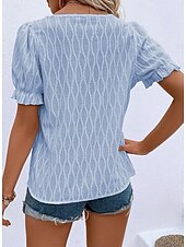 economico Top Semplici da Donna-Per donna Camicia in pizzo Manica corta Girocollo Nero Bianco Blu Viola Estate