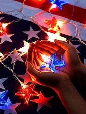  Патриотичные светодиодные гирлянды для Дня независимости 4 июля 250-й юбилей День памяти звездные огоньки 1,5 м 10 LED работающие от батареек праздничное украшение для дома