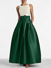 baratos VERDE-Vestido de noite em linha a, vestido com fenda alta, casamento na praia, convidado formal, comprimento até o chão, sem mangas, joia, pescoço, cinto/faixa, cetim com pregas, fenda 2025