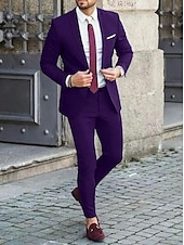 cheap Formal Suits-Black Blue Ivory Men&#039;s Wedding Suits Homecoming Suits Business Workwear Dress Suits Solid Colored 2 Piece Tailored Fit Single Breasted Two-button