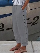 preiswerte Hose-Damen Hosen Hose Casual Lang Glatt Seitentaschen Atmungsaktivität Komfortabel Unelastisch Wochenende Schwarz Weiß Blau Grau Frühling Sommer Regular Fit
