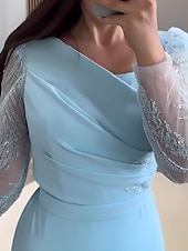 preiswerte Cocktailkleider-Schlauch Cocktailkleider Elegantes Kleid Formell Hochzeitsgast Knöchellänge Langarm Quadrat-Ausschnitt Stretch-Crepé mit Schleife(n) Kleidern