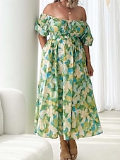 ieftine Rochii de Vacanță-Pentru femei Rochie Lunga Rochie Maxi Rochie casual Rochie leagăn Rochie A line Rochie de vară Stilat Vacanță Zilnic Dată Fit regulat Floral Manșon Jumate De Pe Umăr Roșu-aprins Albastru piscin