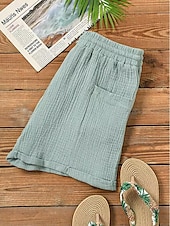 baratos Shorts de linho de algodão-Mulheres Shorts inspirados em linho chinês Calção Básico Casual Curto Cintura Alta Tecido Bolsos Design de cordão elástico Corte alto Respirabilidade Macio Micro-Elástica Casual / Diário Final de