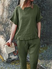 levne Sady-Dámské Aktivní Základní Sady inspirované lnem Dvoudílné sady Halenka Krátký rukáv Tričkový Pevná barva Šňůrky Dovolená Běžné / Denní Černá Armádní zelená Rubínově červená Léto Běžný