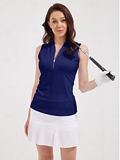 cheap Women&#039;s Golf Clothing-Women&#039;s Golf Polo Shirt White Sleeveless Top Ladies Golf Attire Clothes Outfits Wear Apparel