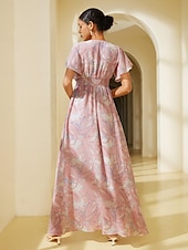 cheap Print Casual Dress-Chiffon Wedding Guest Floral V Neck Corset Maxi Dress