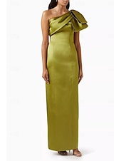 preiswerte SCHWARZ-Meerjungfrau Abendkleid Elegantes Kleid Formeller Hochzeitsgast Knöchellang Ärmellos Eine Schulter Satin mit Schleife(n) Schlitz Maskeradenkleid 2025