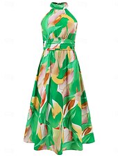 levne Elegantní květinové šaty-dámské ležérní šaty květinový list bez zad ohlávka midi šaty ležérní boho denní dovolená bez rukávů léto