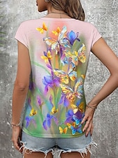 billiga Djur tee-Dams Camisole Tank Top Elegant Blommig Tryck Kort Ärmar Regelbundna Topp V-Hals Daglig Lila Sommar