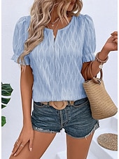 economico Top Semplici da Donna-Per donna Camicia in pizzo Manica corta Girocollo Nero Bianco Blu Viola Estate