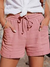 baratos Shorts de linho de algodão-Mulheres Shorts inspirados em linho chinês Calção Básico Casual Curto Cintura Alta Tecido Bolsos Design de cordão elástico Corte alto Respirabilidade Macio Micro-Elástica Casual / Diário Final de