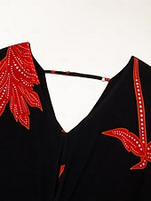economico Abiti floreali-Per donna Abito Stampato Abito maxi Nero Manica 3/4 Foglia Stampa Fiori / Piante Stampa Primavera &amp; Estate Scollo a V Spiaggia S M L