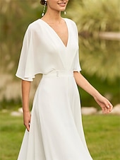 cheap Mom's Jumpsuits-Hall Vintage Open Back Royal Style Wedding Dresses Jumpsuits V Neck Off Shoulder Half Sleeve Court Train Chiffon Bridal Gowns With Pleats Ruched