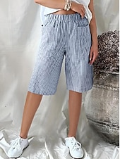 billige Bermuda-shorts-Dame Shorts Fritid hverdag Knelengde Stripet Lomme Elastisk midje Pusteevne Bekvem Uelastisk Ut på byen Helg Svart Gul Rosa Navyblå Sommer Normal