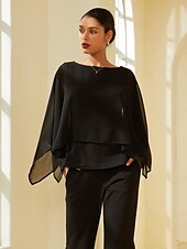 cheap Shirts,Tops &amp; Blouses-Modal Chiffon Crewneck Cape Sleeveless Top