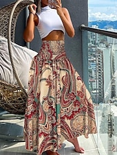 voordelige Grafische rokken-dames rok a-lijn swing maxi rokken print bloemen paisley vakantie zomer vintage boho zwart-wit zwart rood marineblauw