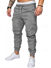 cheap Cargo Pants-Men's Joggers Cargo Pants Drawstring Beam Foot Bottoms Outdoor Street Cotton Breathable Soft Fitness Gym Workout Performance Sportswear Activewear Solid Colored Dark Grey White Black / Stretchy