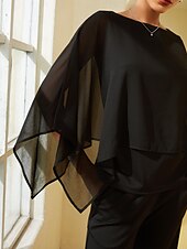 cheap Shirts,Tops &amp; Blouses-Modal Chiffon Crewneck Cape Sleeveless Top