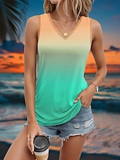 voordelige Grafische winkel Tanktops &amp; Camis-Vrouwen Camisole Tanktop Vest Ombre Kleur Gradiënt Print Geel Rekbare Casual Vakantie Strand Mouwloos V-hals Zomer Tank