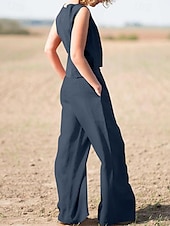 preiswerte Hemden-Tanktop Baumwoll-Leinen-Hemden Set Damen Armeegrün Marineblau Khaki Einfach 2 teilig Weites Bein Straße Täglich Mode Rundhals Normale Passform M