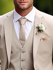 cheap Wedding Suits-Men&#039;s Wedding Suits Dark Green Khaki Daily Business Summer Solid Colored Plus Size 3 Piece Single Breasted Two-buttons