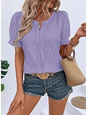 economico Top Semplici da Donna-Per donna Camicia in pizzo Manica corta Girocollo Nero Bianco Blu Viola Estate